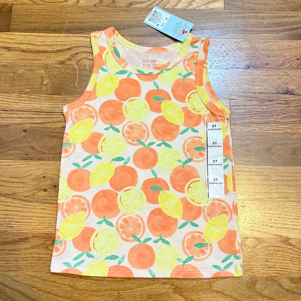 Cat & Jack Girl 3T Light Peach Orange Fruit Sleeveless Cotton Blend Tank Top New